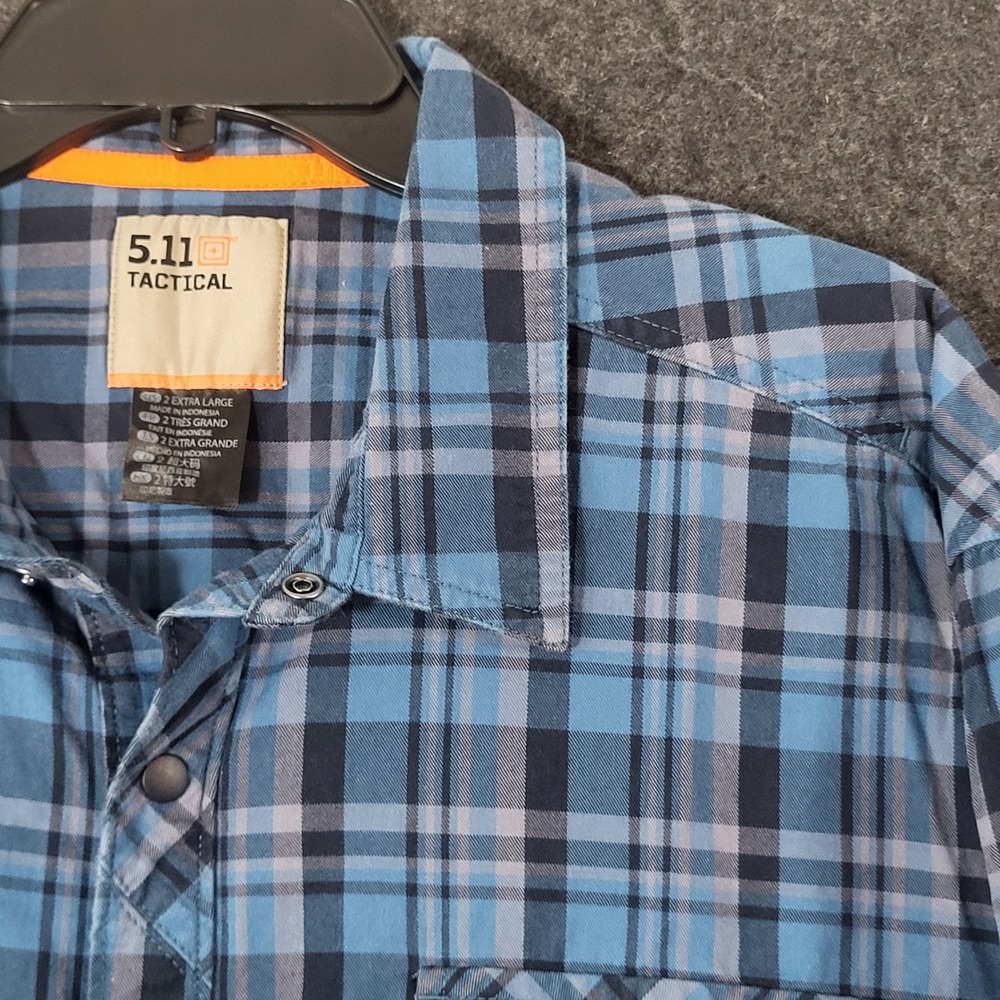 5.11 Tactical Mens 2XL Blue Plaid Long Sleeve Snap Front Utility Shirt